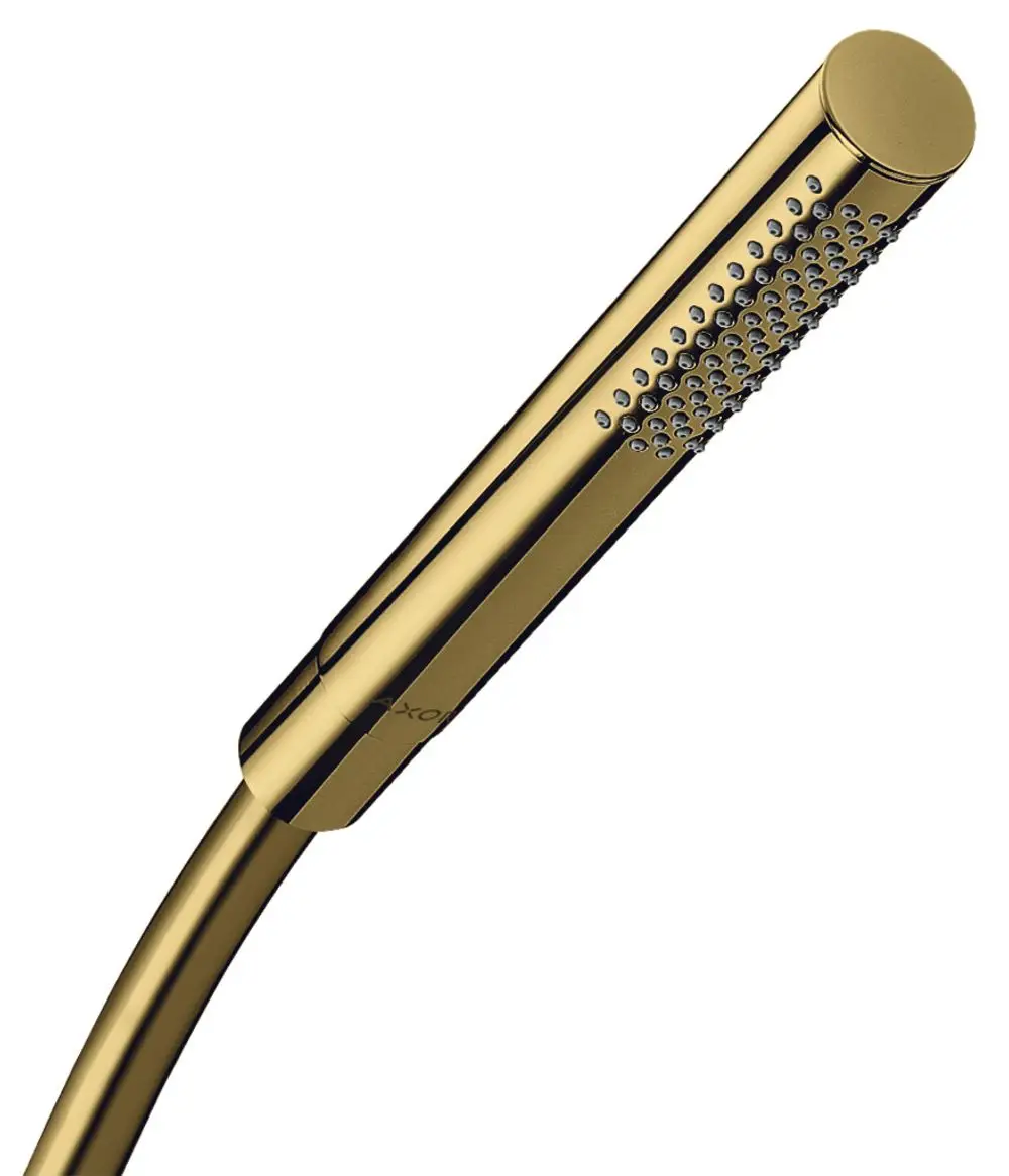 Handbrause in Polished Gold Optik von AXOR, mit einem schlichten Designs und einer einheitlichen Oberfläche, ausgestattet mit einem 1jet-Auslass für Wasser.